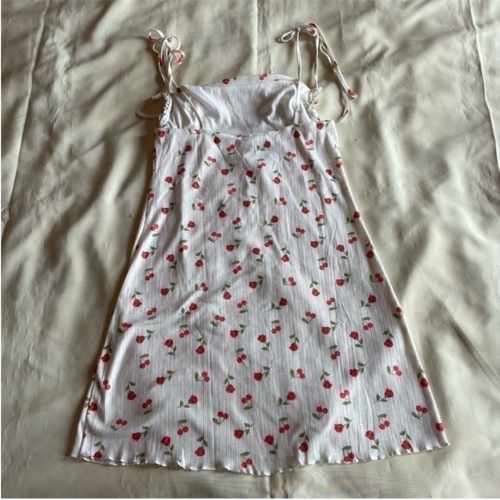 For Love And Lemon- White Mini Dress Rose Cherry Patterns Pointelle Dress Size L - Picture 8 of 12